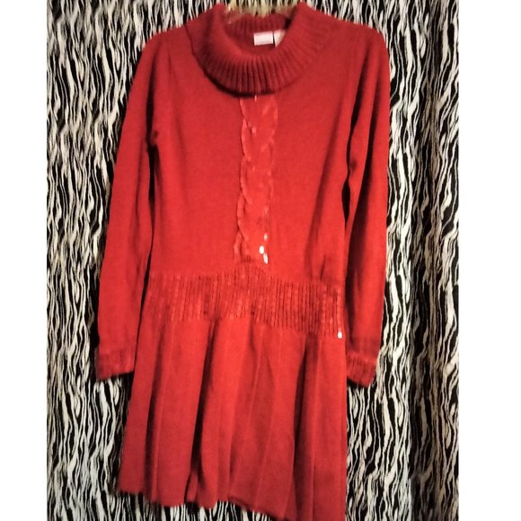 Girl Connection Red Sweater Dress Sequins Long Sleeve Turtle Neck Size 7/8 - Picture 2 of 12